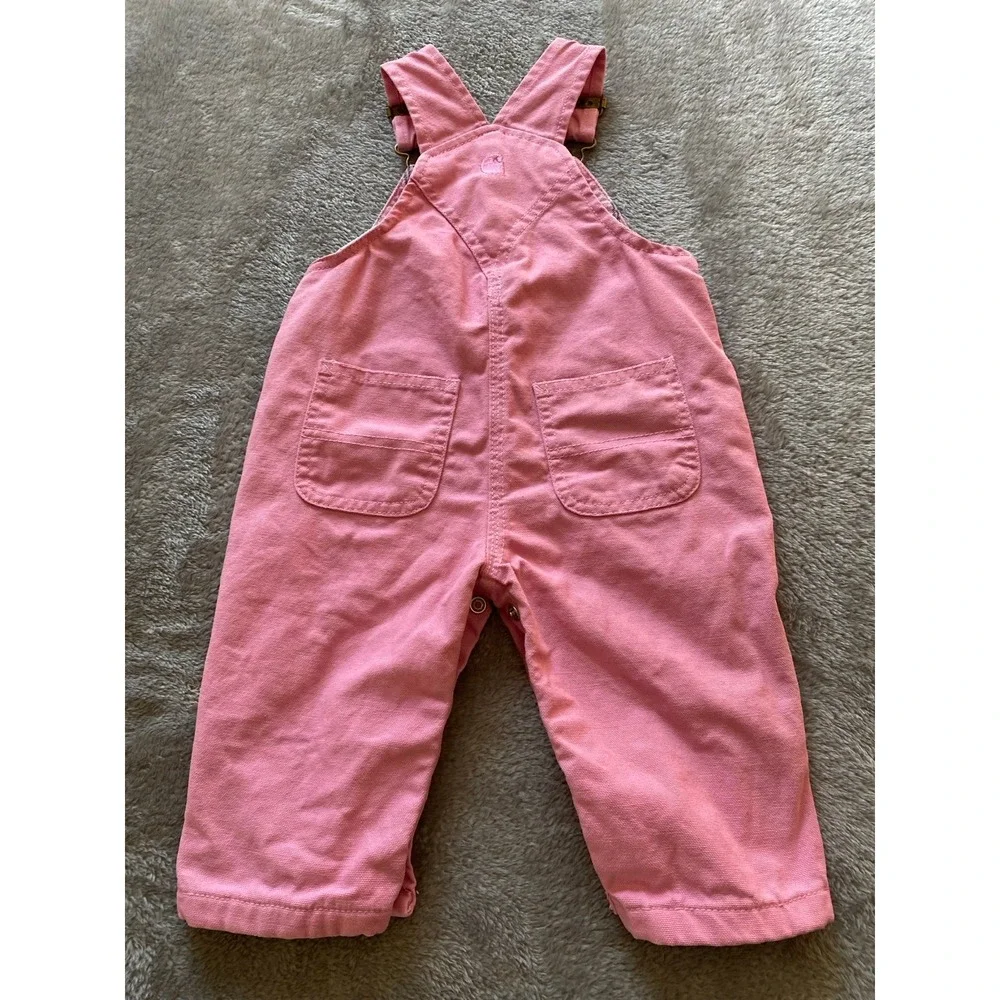 Carhartt Bib Overalls Toddler Girls 6 Months Flannel Lined s2